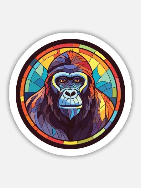 Gorilla bunte Aquarell-Tierillustration - Sticker Größe M (15 x 15 cm) - Mattweiß