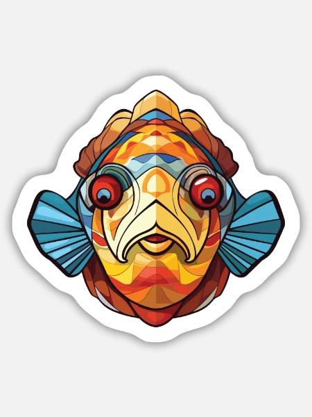 Flunderfisch Bunte Aquarell-Tierkarikatur - Sticker Größe M (15 x 15 cm) - Mattweiß