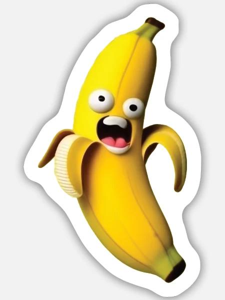 Ausdrucksvolle Banana-Figur mit Miene - Sticker Größe M (15 x 15 cm) - Mattweiß
