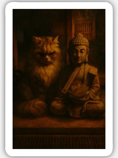 Buddha Cat - Sticker Größe M (15 x 15 cm) - Mattweiß