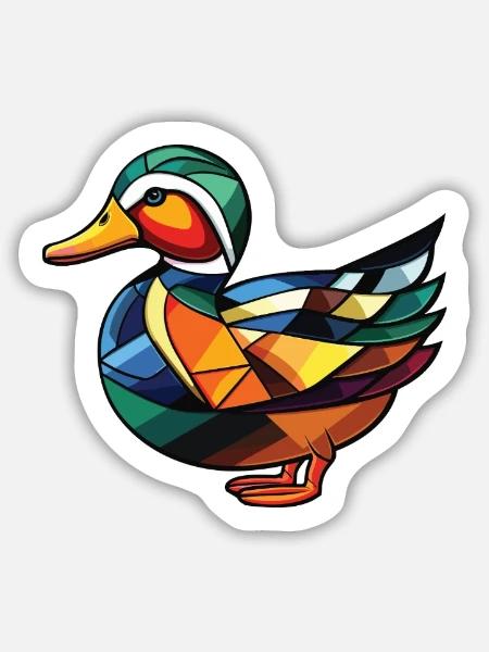 Mandarinenten-bunte Aquarell-Tierkarikatur - Sticker Größe M (15 x 15 cm) - Mattweiß