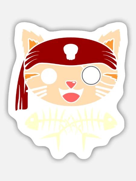 PIRATE CAT - Sticker Größe M (15 x 15 cm) - Mattweiß