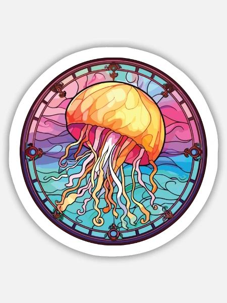 Quallenbunte Aquarell-Tierillustration - Sticker Größe M (15 x 15 cm) - Mattweiß