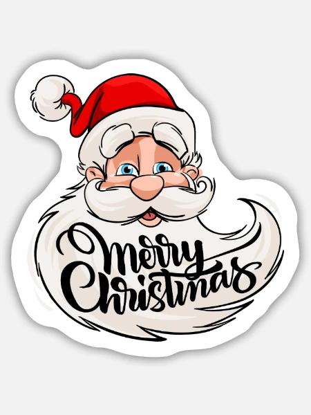 Merry Christmas - Weihnachtsmann mit Rauschebart - Sticker Größe M (15 x 15 cm) - Mattweiß