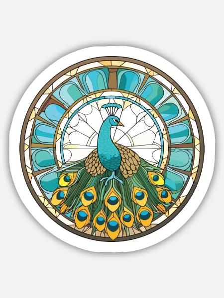 Pfauenbunte Aquarell-Tierillustration - Sticker Größe M (15 x 15 cm) - Mattweiß