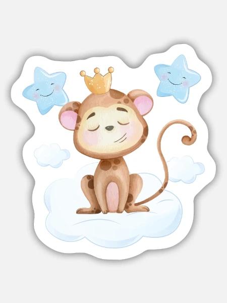Süßes Affen Baby - Sticker Größe M (15 x 15 cm) - Mattweiß