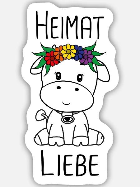 Kuh Heimat Liebe - Sticker Größe M (15 x 15 cm) - Mattweiß