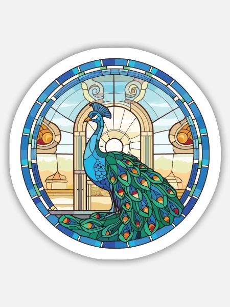 Pfauenbunte Aquarell-Tierillustration - Sticker Größe M (15 x 15 cm) - Mattweiß