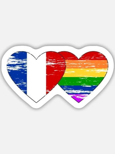 Frankreich Regenbogen Flagge used - Sticker Größe M (15 x 15 cm) - Mattweiß