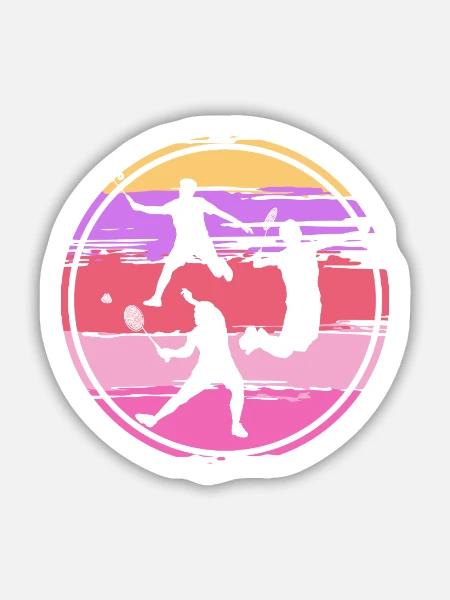 Badmintonspieler Badminton Retro - Sticker Größe M (15 x 15 cm) - Mattweiß