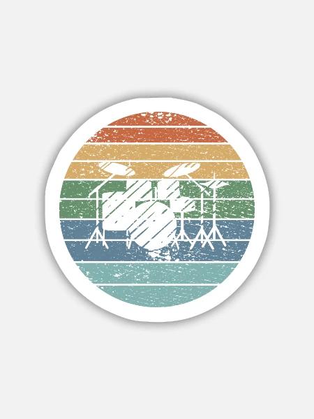 Schlagzeug spielen Retro - Sticker Größe M (15 x 15 cm) - Mattweiß