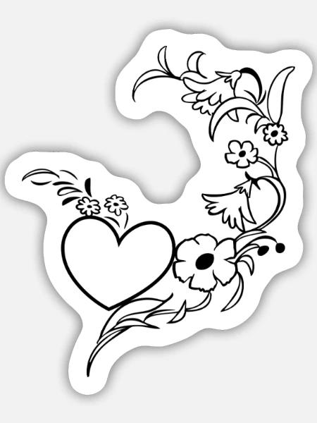 Blumenranke mit Herz - Sticker Größe M (15 x 15 cm) - Mattweiß