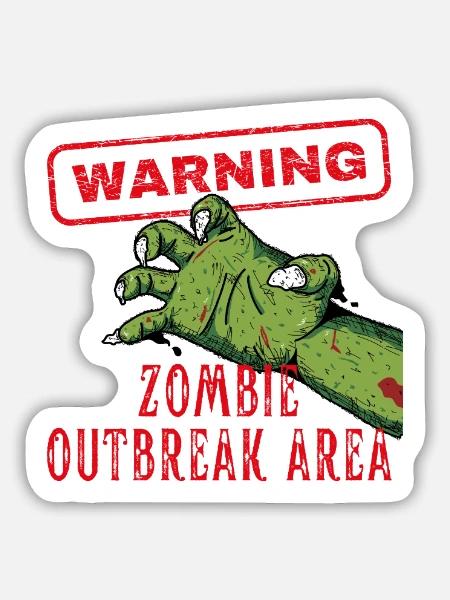 Warnung Zombie Outbreak Area Brain Eater - Sticker Größe M (15 x 15 cm) - Mattweiß
