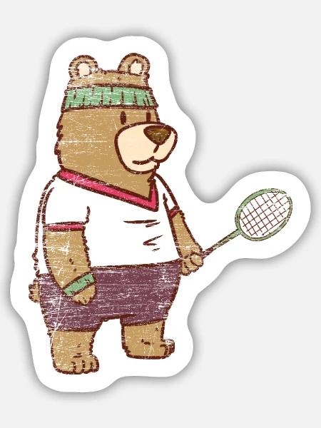 Spritziger Speedminton Bär Turnier - Sticker Größe M (15 x 15 cm) - Mattweiß