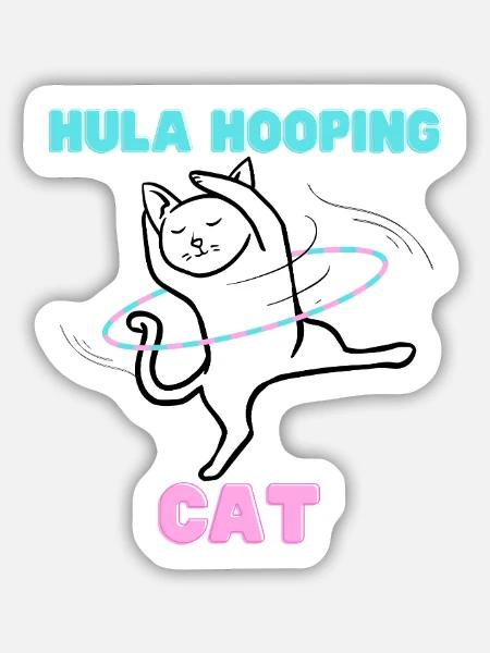 Hula Hooping Katze - Funny Dance Kitty - Sticker Größe M (15 x 15 cm) - Mattweiß