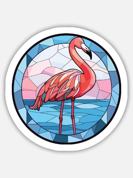 Flamingo Bunte Aquarell-Tierillustration - Sticker Größe M (15 x 15 cm) - Mattweiß