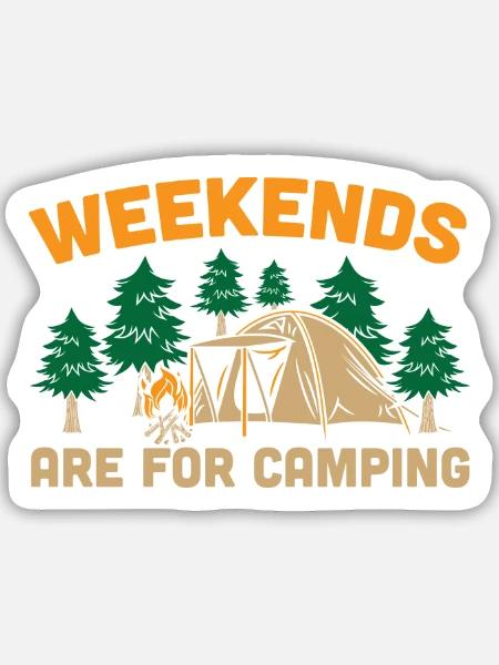 Wochenenden sind fürs Campen - Sticker Größe M (15 x 15 cm) - Mattweiß