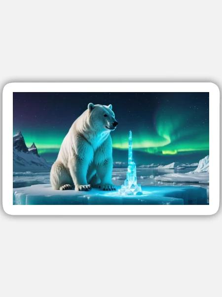 Eisbär und Eiskristall - Sticker Größe M (15 x 15 cm) - Mattweiß