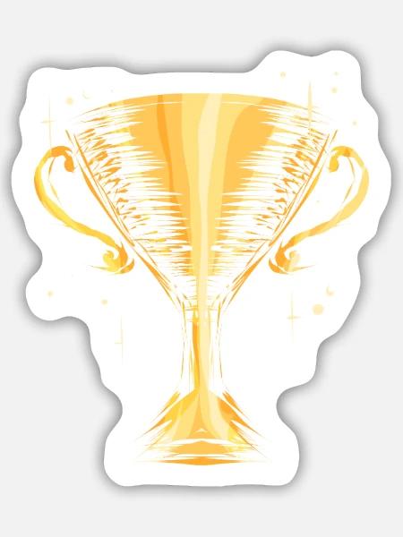 Goldener Siegerpokal Trophäe Gewinner - Sticker Größe M (15 x 15 cm) - Mattweiß