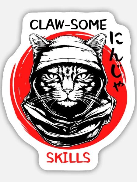 Ninja Cat - Sticker Größe M (15 x 15 cm) - Mattweiß