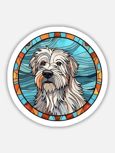 Pyrenäen-Schäferhund Hunderasse Buntes Glas - Sticker Größe M (15 x 15 cm) - Mattweiß