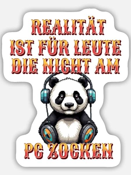 Niedlicher Panda Gaming Zocker Computer PC - Sticker Größe M (15 x 15 cm) - Mattweiß