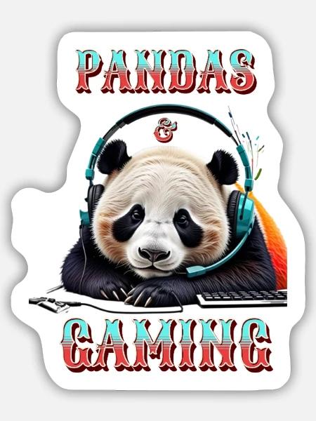 Pandas und Gaming - Sticker Größe M (15 x 15 cm) - Mattweiß