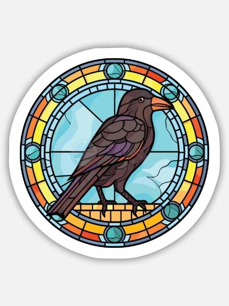 Bunte Aquarell-Tierhaustierillustration der Krähe - Sticker Größe M (15 x 15 cm) - Mattweiß