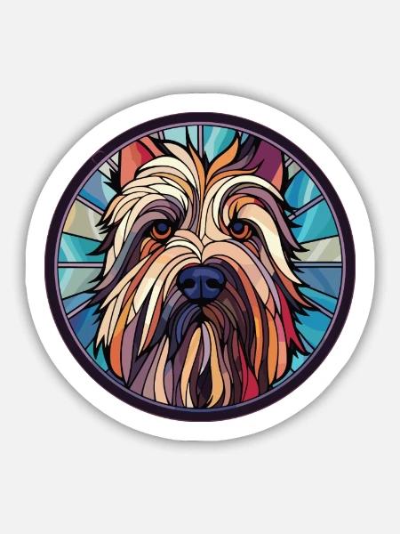 Skye Terrier Hunderasse Aquarell Illustration - Sticker Größe M (15 x 15 cm) - Mattweiß