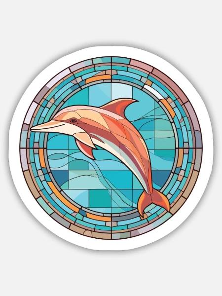 Delphin Bunte Aquarell-Tierillustration - Sticker Größe M (15 x 15 cm) - Mattweiß