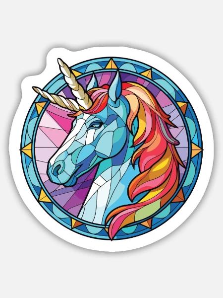 Einhorn-Bunte Aquarell-Tierillustration - Sticker Größe M (15 x 15 cm) - Mattweiß