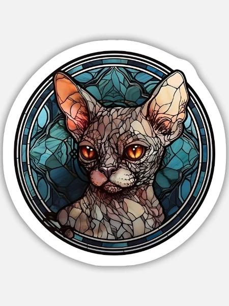 Devon Rex Katzenrasse Aquarellglas - Sticker Größe M (15 x 15 cm) - Mattweiß