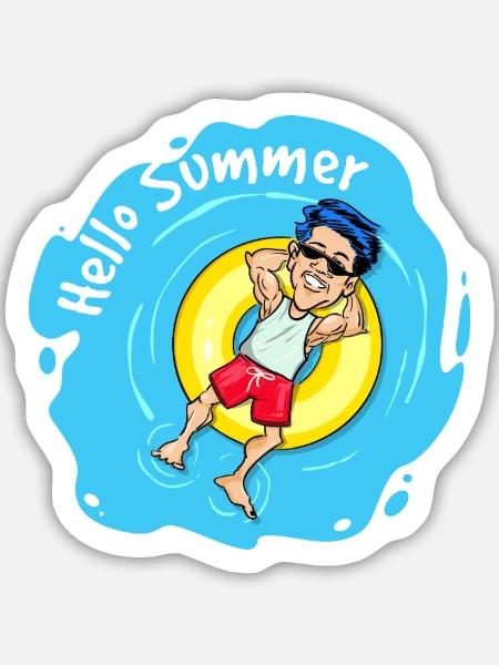 Hello Summer - Chillen im Schwimmring - Sticker Größe M (15 x 15 cm) - Mattweiß