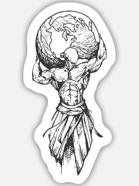 Muskelmann mit Globus - Sticker Größe M (15 x 15 cm) - Mattweiß