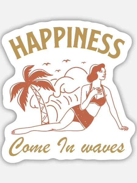 Happiness Come in Waves - Sticker Größe M (15 x 15 cm) - Mattweiß