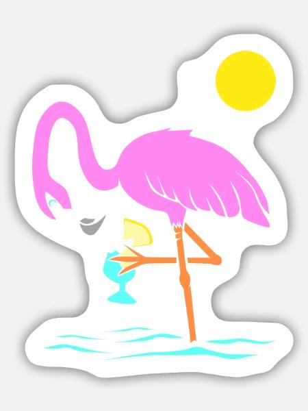 Flamingo Graphic Flamingoliebhaber Cocktailtrinker - Sticker Größe M (15 x 15 cm) - Mattweiß