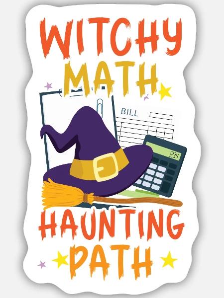Hexenmathe Spukpfad Buchhalter Halloween - Sticker Größe M (15 x 15 cm) - Mattweiß