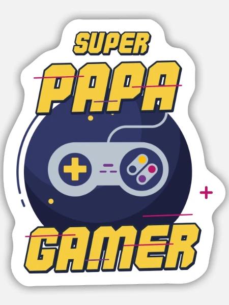 Super Daddy Gamer - Sticker Größe M (15 x 15 cm) - Mattweiß
