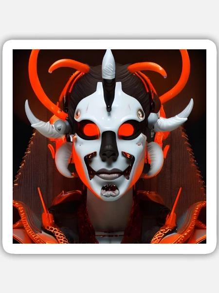 Neon Dämonenmaske Cyberlook - Sticker Größe M (15 x 15 cm) - Mattweiß