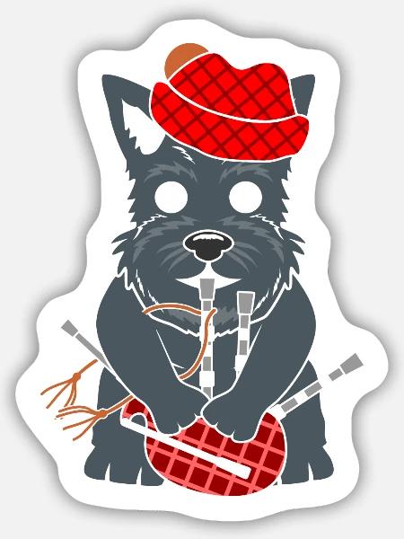 Bagpipe Scottish Terrier Dudelsack Schotte - Sticker Größe M (15 x 15 cm) - Mattweiß
