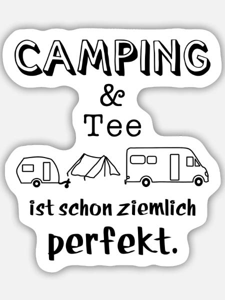 camping und tee - Sticker Größe M (15 x 15 cm) - Mattweiß