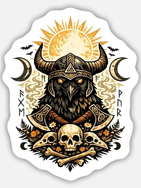 Rabenkrieger-Sonnenkranz - Sticker Größe M (15 x 15 cm) - Mattweiß