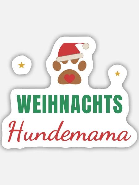 Weihnachts-Hundemama – Pfote mit Mütze - Sticker Größe M (15 x 15 cm) - Mattweiß