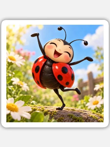 Glückliches Marienkäfer im Garten - Sticker Größe M (15 x 15 cm) - Mattweiß