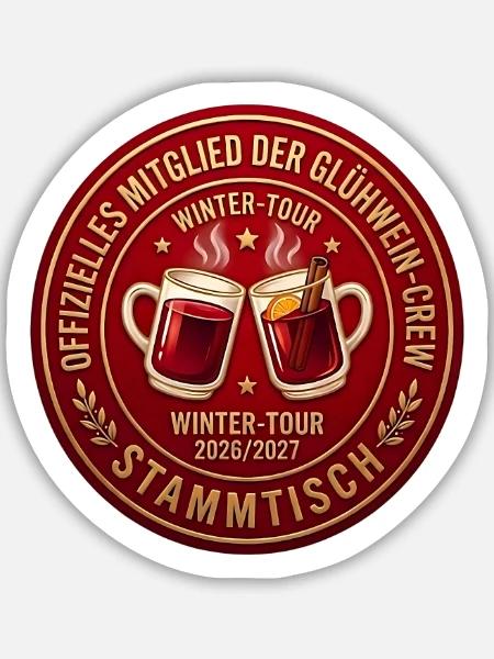 Winter Stammtisch Abzeichen Glühwein Crew - Sticker Größe M (15 x 15 cm) - Mattweiß