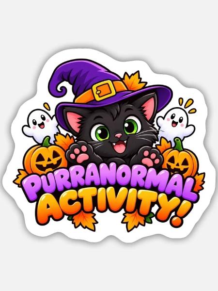 Purranormale Aktivität! - Süße Halloween-Katze - Sticker Größe M (15 x 15 cm) - Mattweiß
