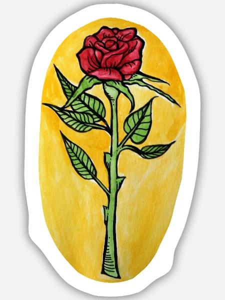 Rosenblüte auf gelber Leinwand - Sticker Größe M (15 x 15 cm) - Mattweiß