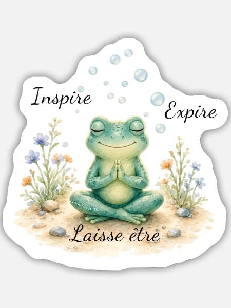 Meditativer Zen-Frosch - Sticker Größe M (15 x 15 cm) - Mattweiß