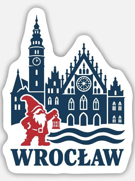 Wroclaw Zwerg und Rathaus - Sticker Größe M (15 x 15 cm) - Mattweiß