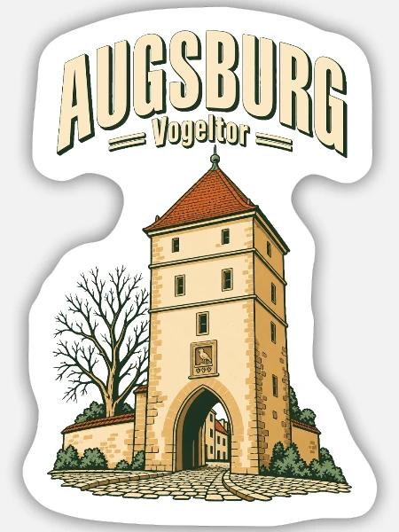 Augsburg Vogeltor - Sticker Größe M (15 x 15 cm) - Mattweiß